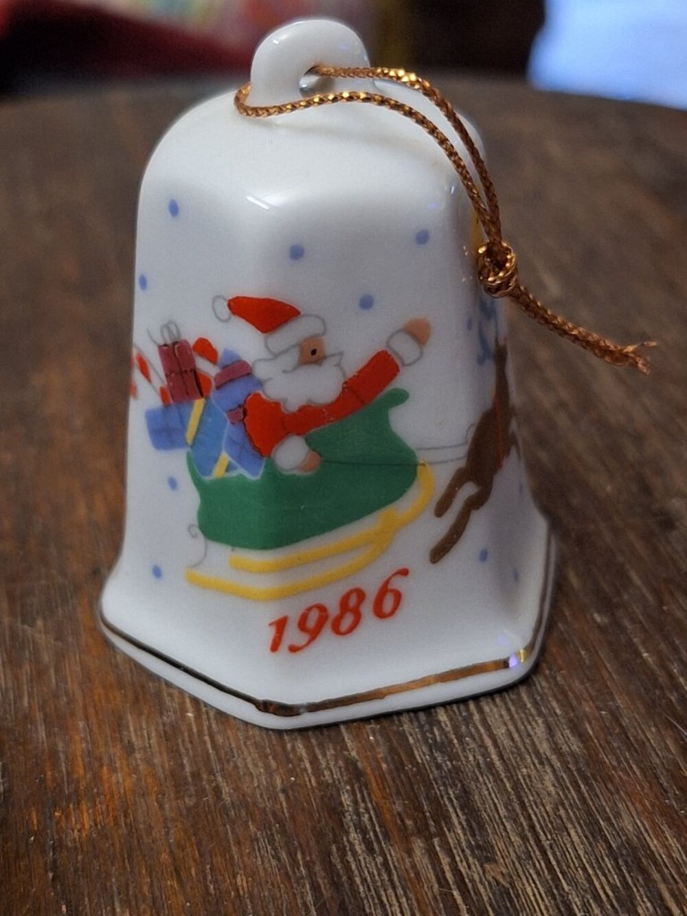 Vintage 1986 Lillian Vernon Santa Sleigh Bell Ornament